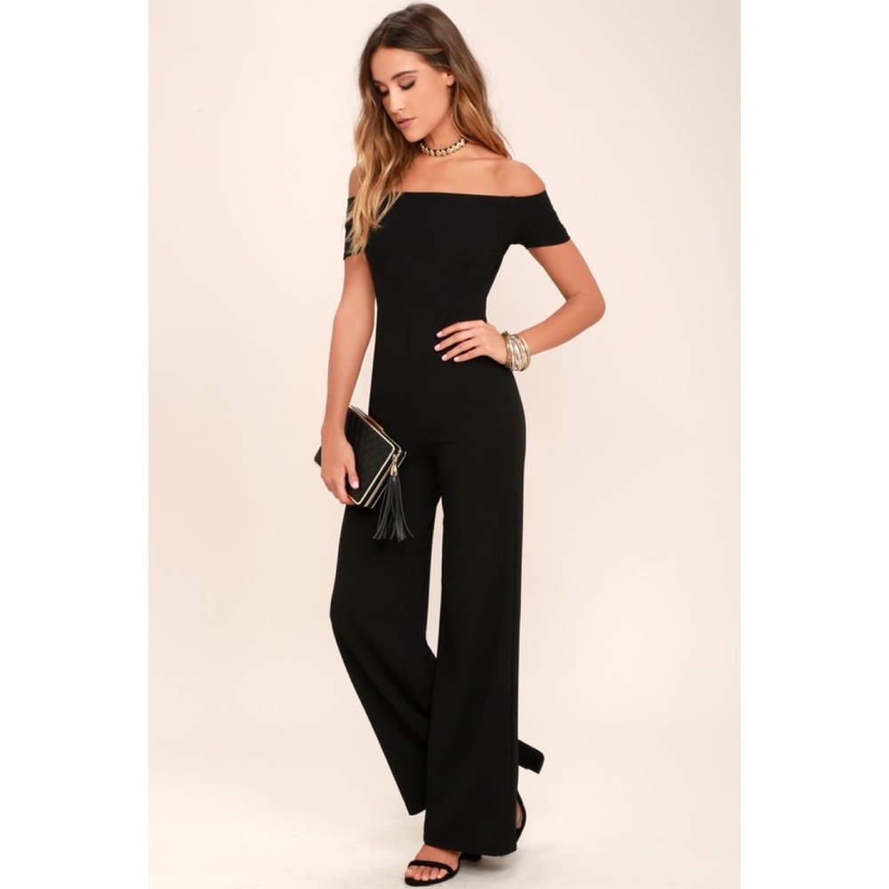 Lulus Alleyoop Black Off-the-Shoulder Jumpsuit
